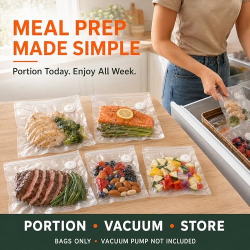 Vacuum Sealer Bags for Food, 60 Pcs Reusable Food Storage Bags, S+M+L Sizes, Air Valve Zipper Bags for Meal Prep, Freezer, Sous Vide & Microwave Storage - Image 5
