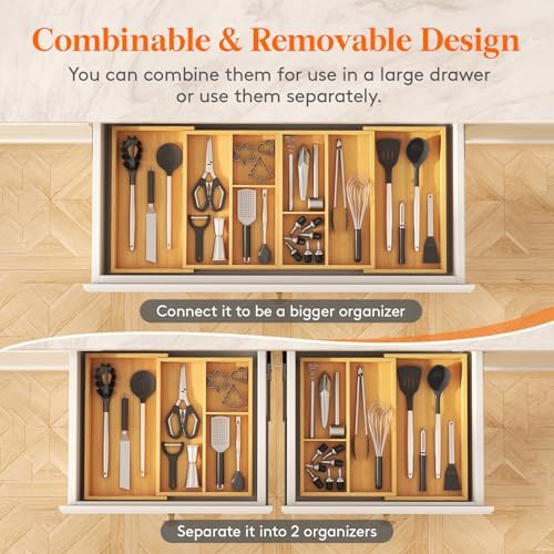Lifewit Expandable Utensil Organizer for Kitchen Drawer, Cutlery Holder - Image 3