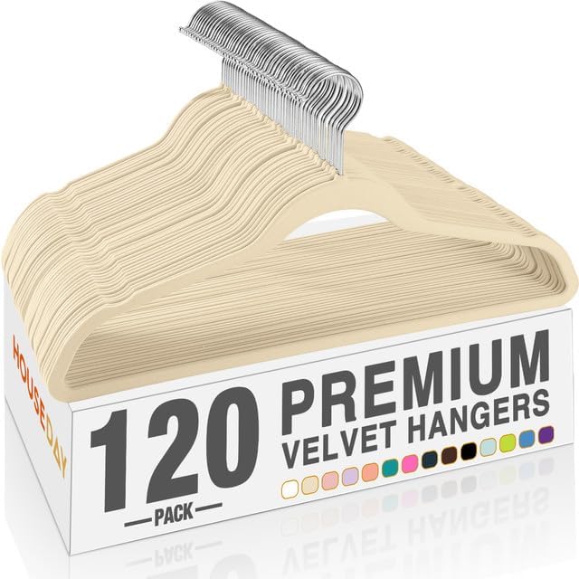 HOUSE DAY Beige Velvet Hangers 120 Pack, Premium Non Slip Clothes Hanger by HOUSEDAY