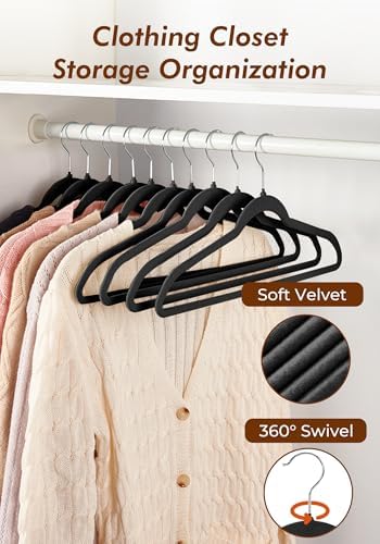 HOUSE DAY Black Velvet Hangers 50 Pack - Non Slip Felt Hangers, No Wrinkles - Image 6