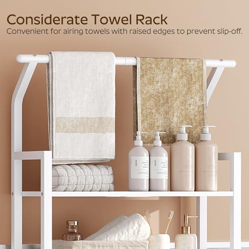 YATINEY 2-Tier Over The Toilet Storage, Multifunctional Vertical Over Toilet Bathroom Organizer, Freestanding Bathroom Storage Shelves with Hooks, Bathroom Organizer, Rustic Brown and Black TR01WT - Image 6