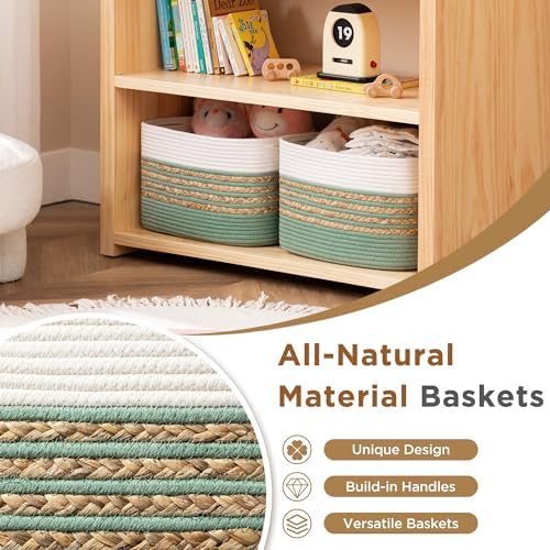 UBBCARE 2 Pack Baskets for Organizing, Woven Storage Baskets for Toys and Towel, Rectangle Cotton Rope Basket with Handles, 14''L x 8''W x9''H, Green - Image 5