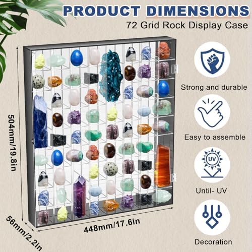 Cinnvoice Rock Display Case 72 Grids,Black Border,Square - Image 2