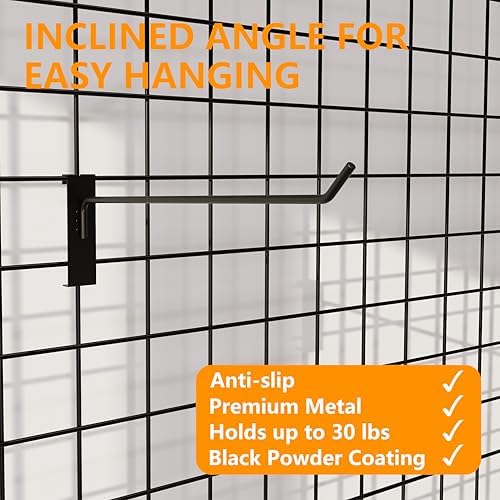 12 Inch Grid Wall Hooks, Black, 100 PCS Metal Gridwall Panel Hook - Image 4