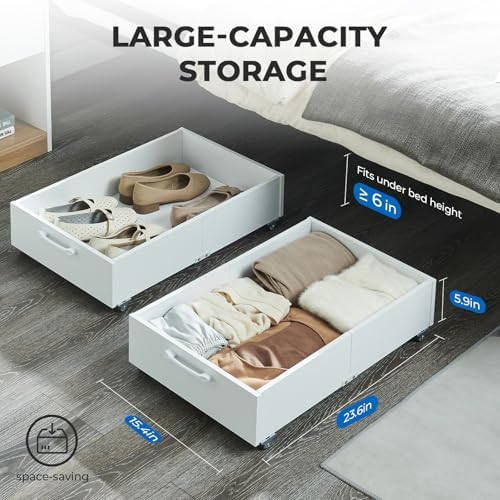 TIOPGHAD 2-Pack Under Bed Storage Drawers Organizer with Wheels, White - Image 2