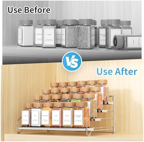 BOIVSHI Spice Organizer for Cabinet, Adjustable Depth Spice Shelf - Chrome - Image 3
