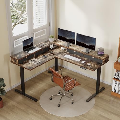 FLEXISPOT Reversible L-Shaped Corner Standing Desk with Monitor Shelf - Image 2