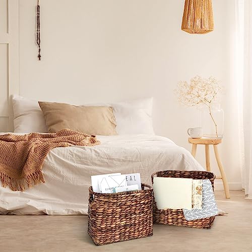 Tatuo Woven Magazine Holder Basket, Tall Seagrass Storage, Dark Brown - Image 6