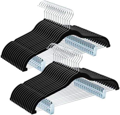 HOUSE DAY Velvet Pant Hangers with Adjudtable Clips 30 Pack, Black by HOUSEDAY