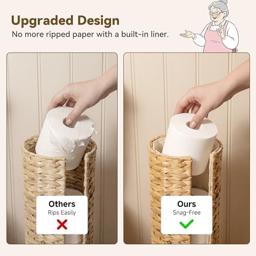 GRANNY SAYS Wicker Free Standing Toilet Paper Holder Stand with Storage - Image 2