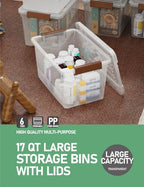WYT 6 Pack 17qt Clear Plastic Storage Bin with Lid and Latching Buckles, Stackable Tote Organizing Box with Handle - Image 6
