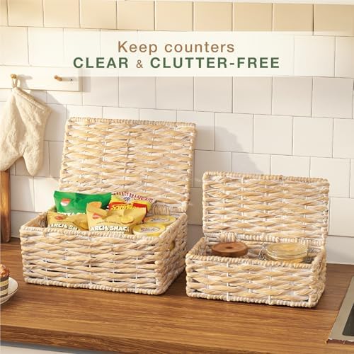 Set of 2 White Wicker Baskets with Lid - Image 4