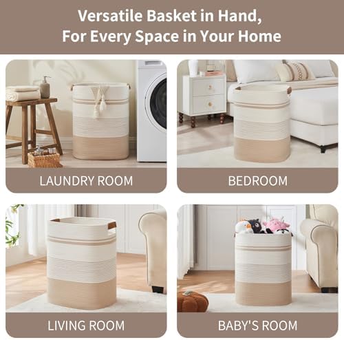 AINUOQI Laundry Basket with Handles - Blanket Basket & Hampers for Bedroom Aesthetic, Laundry Hamper & Blanket Storage for Living Room, Clothes Hamper, Tall, Large 17" x 14" x 22”, Off-white - Image 3