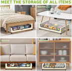 Tututry Under Bed Storage with Wheels, XXL 60L Under the Bed Storage Bins, Underbed Storage Containers with Lids & Label, Rolling Metal Drawer for Shoes, Clothes, Books, Toys (4-Pack Beige) - Image 5