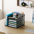 Lavatino Desk Organizer, 5-Tier Metal Mesh Paper Letter Tray with 1 File Holders & 7 Flexible Dividers for Office or Home Desk Organizers and Accessories, Keep Workspace Supplies Neat, Black - Image 5