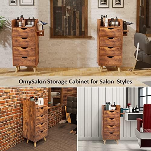 OmySalon 4 -Layer Salon Station Storage Cabinet, Beauty Barber Styling Stations, Hair Stylist Station Equipment with 2 Hair Dryer Holders, 4 Drawers and Raised Table Legs, Rustic Brown - Image 4