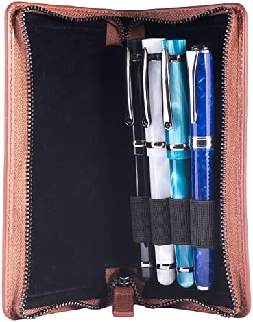 DiLoro Leather Zippered Triple or Quad Pen Case Pencil Pouch Holder for Three or Four Fountain Ballpoint Rollerball Pens or Glasses (Nappa Bugatti) - Image 5