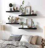 YYWUOJJ Wood Floating Shelves for Wall Decor, Rustic Wall Shelves for Bedroom Bathroom Kitchen Living Room, Set of 6 Black - Image 5