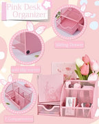 23pc Pink Desk Accessories and Organizers with Mesh Organizer Stapler Tape Dispenser Calculator and a Lot of Office Pink Office Supplies Beautifully Presented in a Gift Box - Image 2