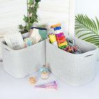 MINTWOOD Design 3-Pack Decorative Woven Storage Baskets for Shelves, Cube Bin Box for Organizing Books, Shoes, Dog Toys, Pantry Closet and Living Room Organizer, Light Gray Mix - Image 4