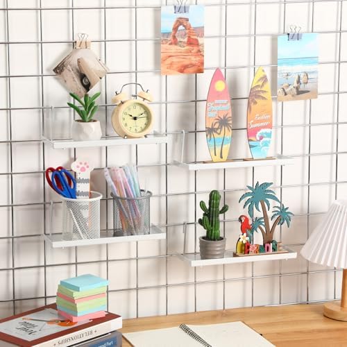 Yaocom 4 Pcs Gridwall Shelf Hooks Rack and Hanging Shelf for Wire Grid Panel Grid Panel Accessories Metal wall Shelves for Home Garage Retail (White) - Image 7