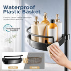 HAMITOR Corner Shower Caddy Tension Pole: Adjustable Stainless Steel Shower Organizer 4 Tier Shelf for Bathroom Bathtub Shampoo - Floor Standing Rack Bath Storage Holder with Rust Proof Rods- Black - Image 4