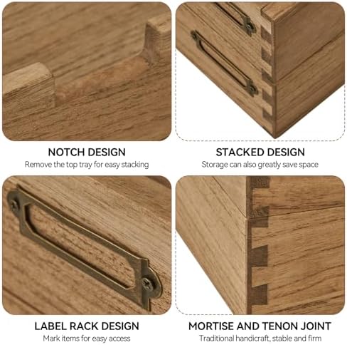 KIRIGEN Wood Paper Tray Set of 2, Stackable Inbox Trays for Desk, Brown - Image 5