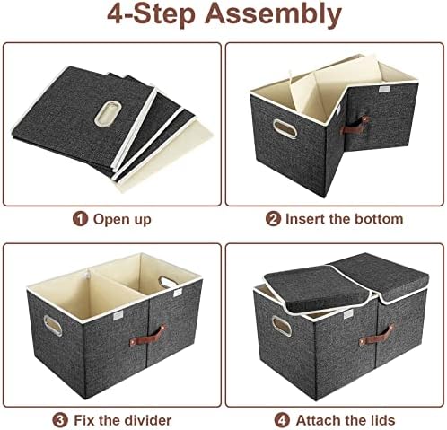 TYEERS Extra Large Collapsible Storage Bins with Lids and Compartments, Washable, Fabric Storage Boxes, 21.7x13x11.8 inches, 3 Pack, Black - Image 6