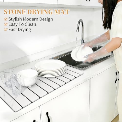 Stone Dish Drying Mat for Kitchen Upgrade Counter Mats Quick Dry - Image 6