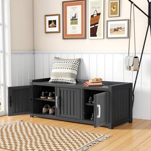 ROJIK Shoe Cabinet Waterproof UV-Resistant,Storage Bench Indoor Outdoor with Adjustable Shelves,for Entryway Bedroom,Hallway,Living Room(3 Door, Black) - Image 4