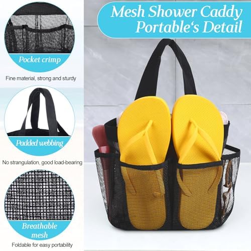 8 Packs Large Mesh Shower Caddy with 8 Pocket and Handle, Black - Image 3