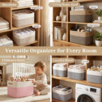 OIAHOMY 4 Pack Storage Basket, 13"x9"x7.8" Cotton Rope Baskets for Shelves, Closet Organizer for Bedroom & Living Room, Soft Decorative Bins for Organizing Towels, Books & Toys, Deep Brown & White - Image 4
