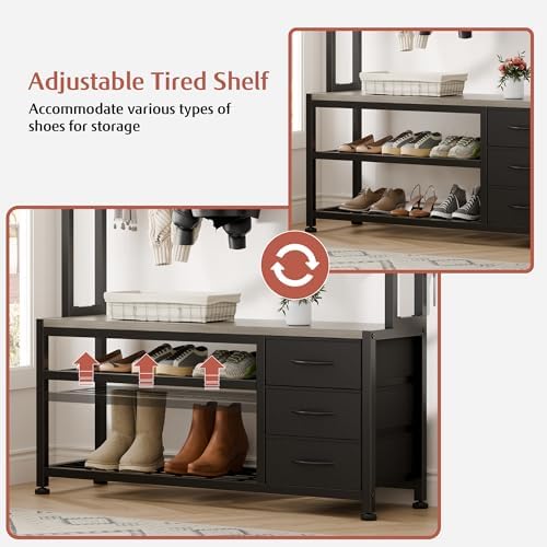 Hall Tree with Bench and Hooks, 39.4" Shoe and Coat Rack Entryway Organizer - Image 6