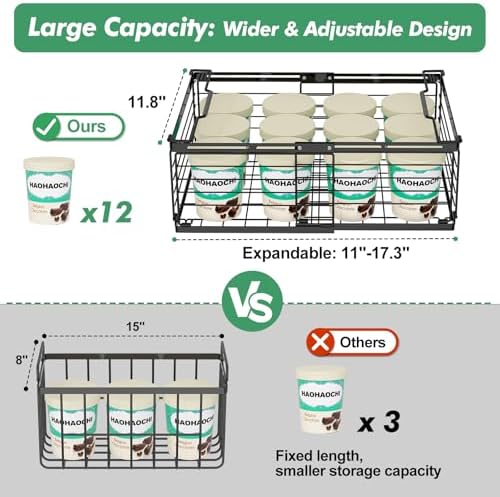 ADRIMER Freezer Organizer Bins, 4 Packs Foldable & Stackable Chest Freezer Organizer Bins with Adjustable Length 11-17.3", Metal Wire Storage Baskets for Upright Freezer, Deep Freezer, Pantry, Black - Image 6