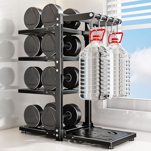 4-Tier Pot and Pan Organizer Rack, Adjustable Kitchen Cabinet Storage with Hooks, Black Metal, Space-Saving Cookware Holder - Image 4