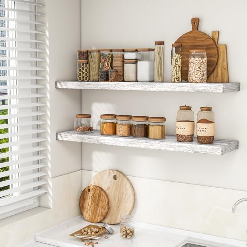 RICHFOCUS Long Floating Shelves for Wall 2Pack|Rustic White|48" Lx8 D - Image 3