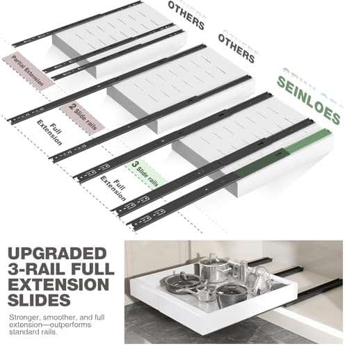 Seinloes 4 Pack Pull Out Cabinet Organizer 22" Deep,Full Extension 3 Slide Rails Slide Out Drawers With Raising Pad for Framed Cabinets,Expandable Width (12.3"-20.5"),No Drill Roll Out Shelf,White - Image 3