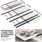 Seinloes 4 Pack Pull Out Cabinet Organizer 22" Deep,Full Extension 3 Slide Rails Slide Out Drawers With Raising Pad for Framed Cabinets,Expandable Width (12.3"-20.5"),No Drill Roll Out Shelf,White - Image 3