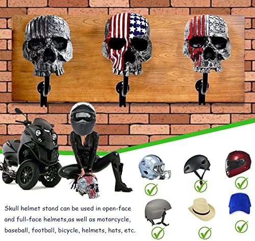 Motorcycle Accessories Helmet Holder Wall Mount,Colour Skull Motorcycle Helmet Rack with Hooks Helmet Hanger for Coats, Caps, Baseballs and Rugby Helmet - Image 4