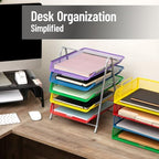 Mind Reader 5-Tier Paper Tray Organizer with Multicolor Trays, Classroom File Organizer for Teachers, Metal Mesh, Assorted Colors - Image 2