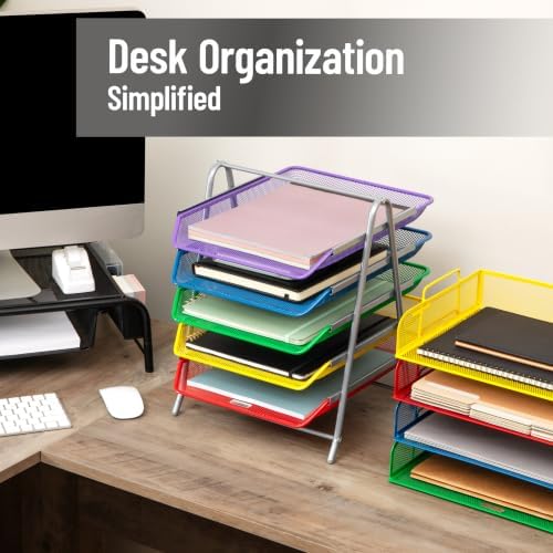 Mind Reader 5-Tier Paper Tray Organizer with Multicolor Trays, Classroom File Organizer for Teachers, Metal Mesh, Assorted Colors - Image 2