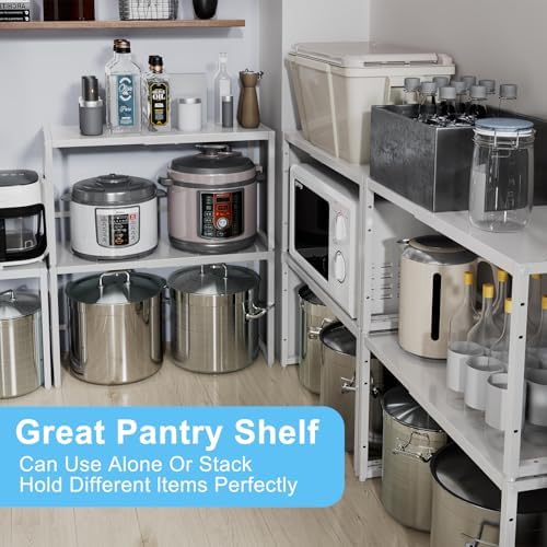 Expandable Kitchen Storage Shelves,110LBS Heavy Duty Metal Shelving Units and Storage For Small Appliance, Adjustable Stackble Storage Shelf Organizer For Kitchen Cabinet Pantry Warehouse Garage,White - Image 6