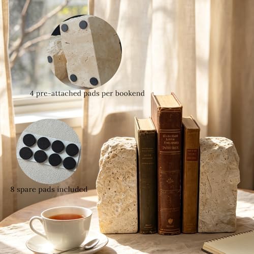 Heavy Duty Travertine Bookends for Heavy Books - 15Lb Decorative Stone Book Ends Set of 2 for Shelves Desk, Natural Organic Modern Book Stoppers for Home Office Coffee Table Cookbooks Bookshelf Decor - Image 5