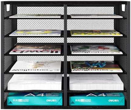 PAG Mass Mail Holder, Adjustable Countertop Literature Organizer, Student Mailbox, Desktop Bill Paper Organizer, 12 Compartments, Black - Image 2