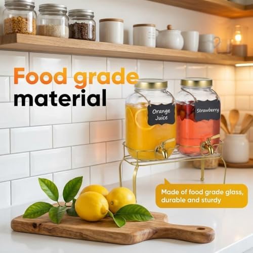 1 Gallon Glass Drink Dispenser Set of 2 – Drink Dispensers for Parties, Beverage Dispenser with Stand & 100% Leakproof Spigot, Ideal for Lemonade, Juice, Laundry Detergent Dispenser - Image 4