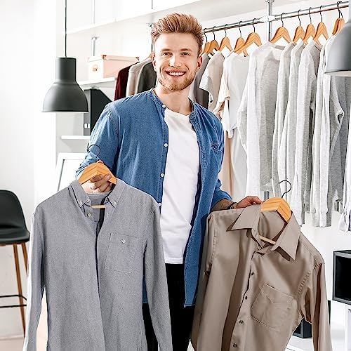 JS HANGER Wooden Hangers 30 Pack, Natural Wood Suit Hangers with Non Slip Shoulder Grooves, Clothes Hangers for Coats, Shirts, Jackets, Pants, Suits - Image 4