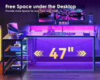 ODK 58 Inch L Shaped Gaming Desk with LED Lights, Power Outlets, Black - Image 4