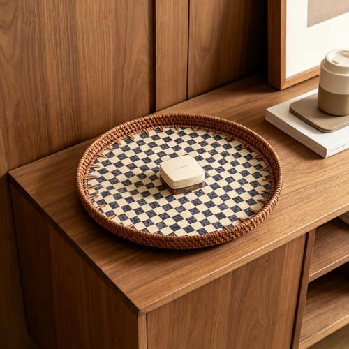 Mother of Pearl Lazy Susan, 13.8" Table Centerpiece Round Shell Decorative Lazy Susan Turntable Rotating Tray Organizer for Cabinet Counter Gift Kitchen Office Cafe Home Decor (Checkerboard) - Image 6