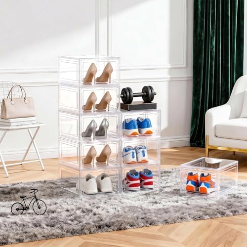 KEFA 8 Pack US 15 XXL Clear Shoe Storage Boxes Stackable, Shoe Organizer Clear Plastic Shoe Boxes, Shoe Case - Image 3