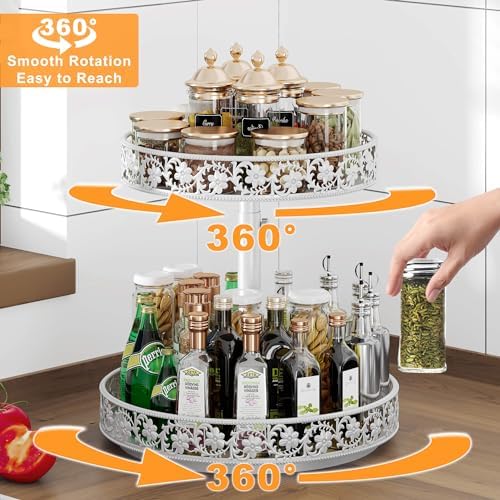 2 Tier Lazy Susan Organizer Turntable, 12 Inch, White - Image 2